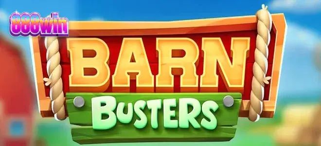 Cenário temático de fazenda com ovelhas e elementos de construção no slot Barn Busters